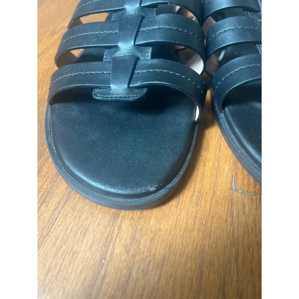 Cole Haan Flynn Fisherman Sandals Black Gold-tone Buckle Size 11
